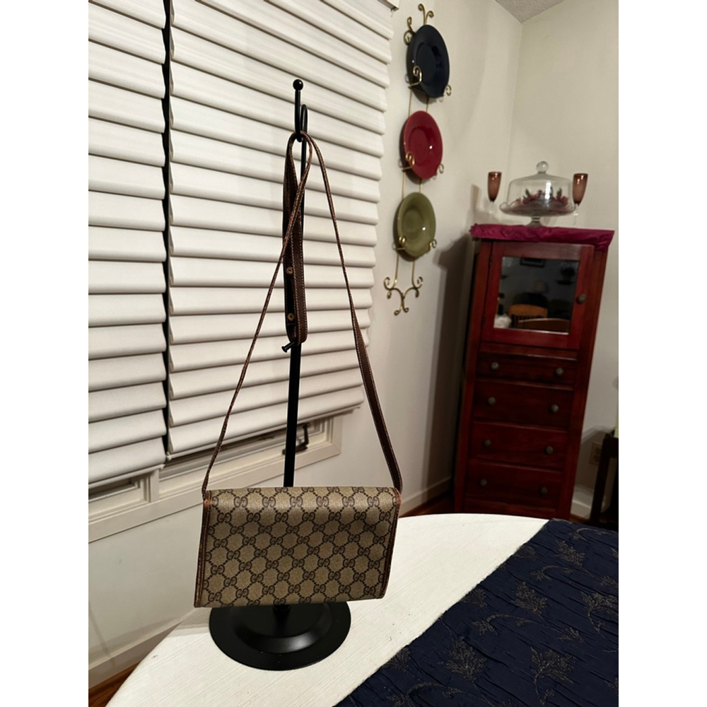 Gucci Brown & Beige Coated Canvas Crossbody Bag w/ Flap Closure - Picture 5 of 14